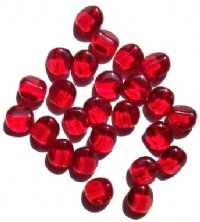 25 12mm Four-Sided Flat Round Red Glass Beads